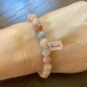 KC Chic Tan Beaded Elastic Band Bracelet w/ Rose Gold DREAM Charm